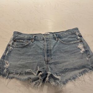 Agolde Faded Blue Frayed Jean Shorts